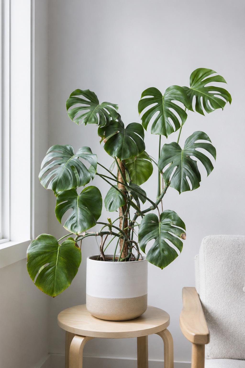 Monstera plant in a bright apartment, photographed as a sample FloriZen diagnosis photo.