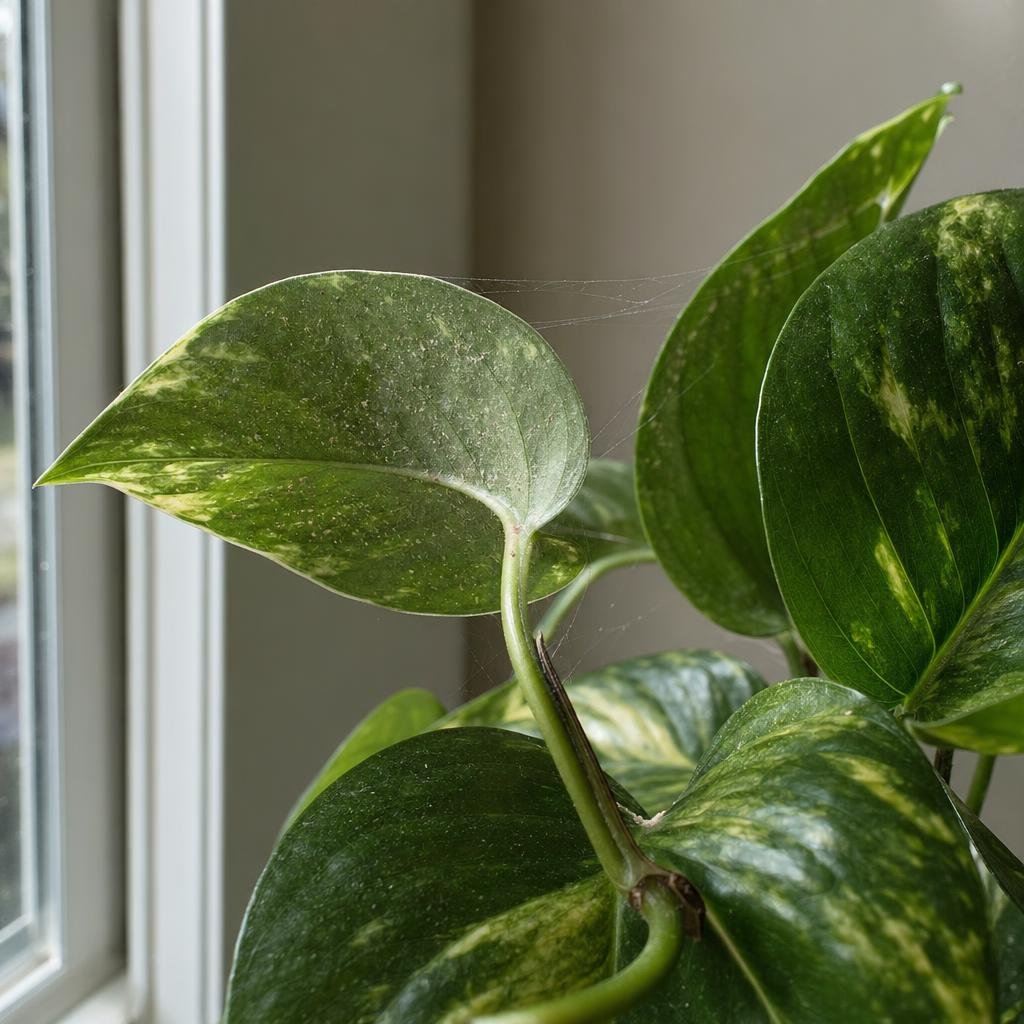 Pothos leaves with subtle pale stippling.